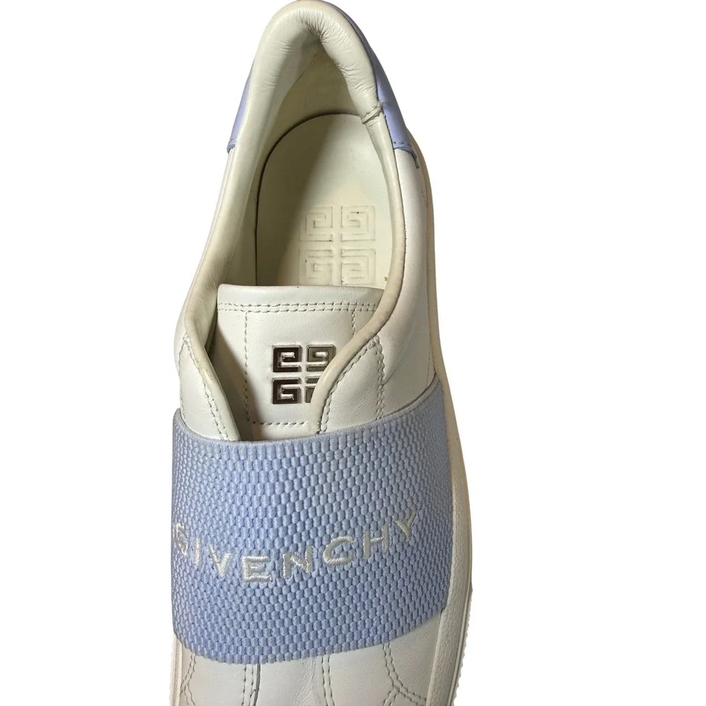 Givenchy Womens Urban Street Slip-On Leather Sneakers White Light Blue Logo 39.5